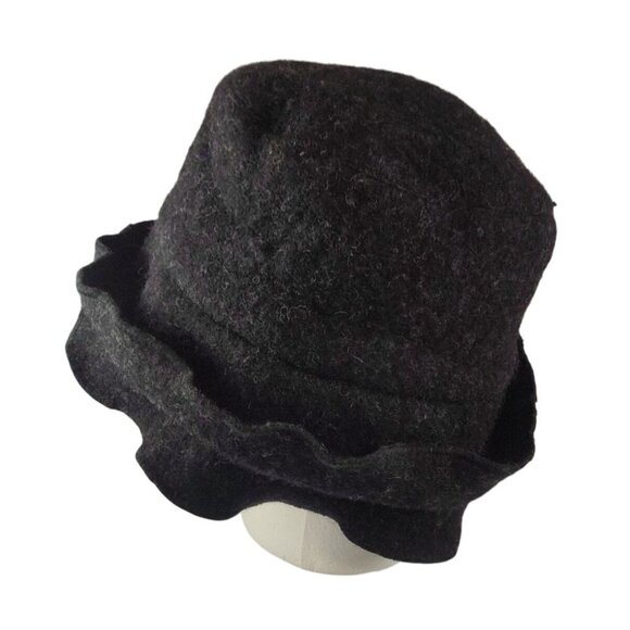 Platina Women's Charcoal Gray Wool Blend Cloche Hat With Ruffled Brim - Picture 4 of 11